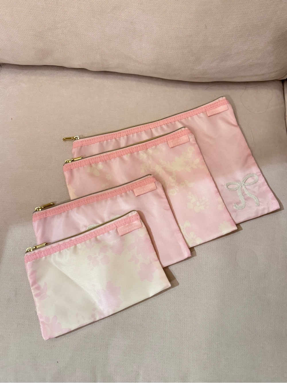Isaac Mizrahi Pink Floral Satin Cosmetic Pouch Set